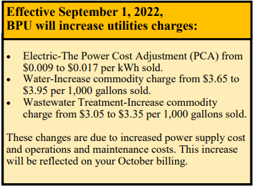 Effective september 1, 2022, bpu will increase utilities charges: